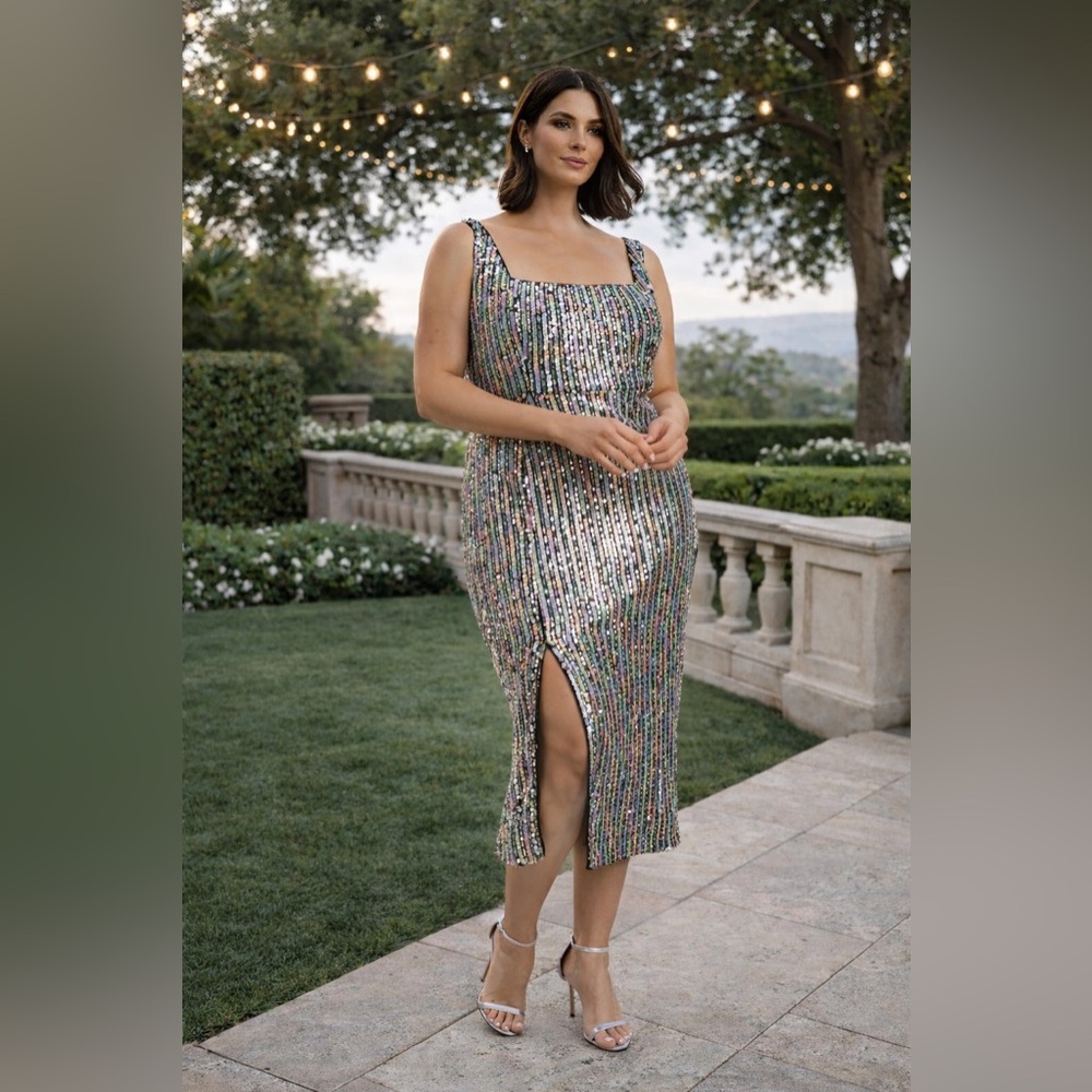Elegant Multicolor Sequin Midi Dress